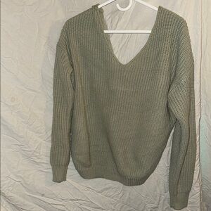 Olive Green V-Neck Women's Sweater